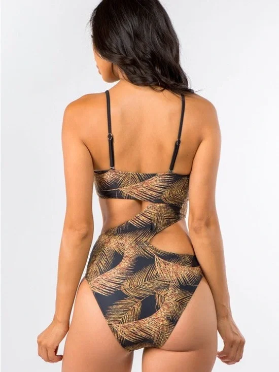 Yira new palm leaf print swimsuit cut-out one-piece style size small - Picture 7 of 7
